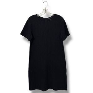 Eileen Fisher Honeycomb Dress M Black Organic Cotton Minimal Capsule Chic